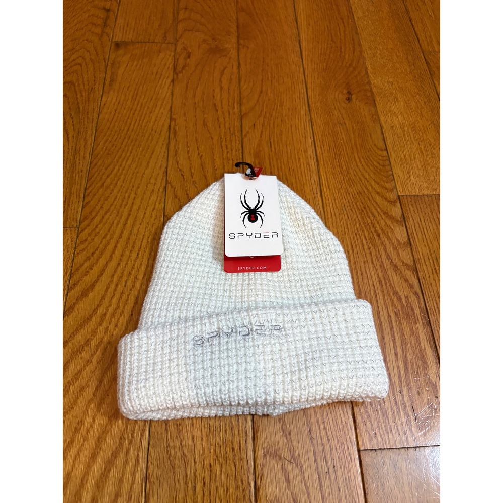 Spyder Kids White Waffle Knit Beanie Hat L/XL 10-16 Metallic‎ Logo O3SP908 NEW